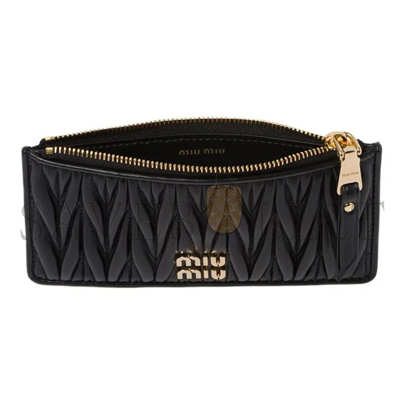 MIU MIU MATELASSÉ ZIPPERED SOLID COLOR LOGO LEATHER WALLET 5MB006 (15*8cm)